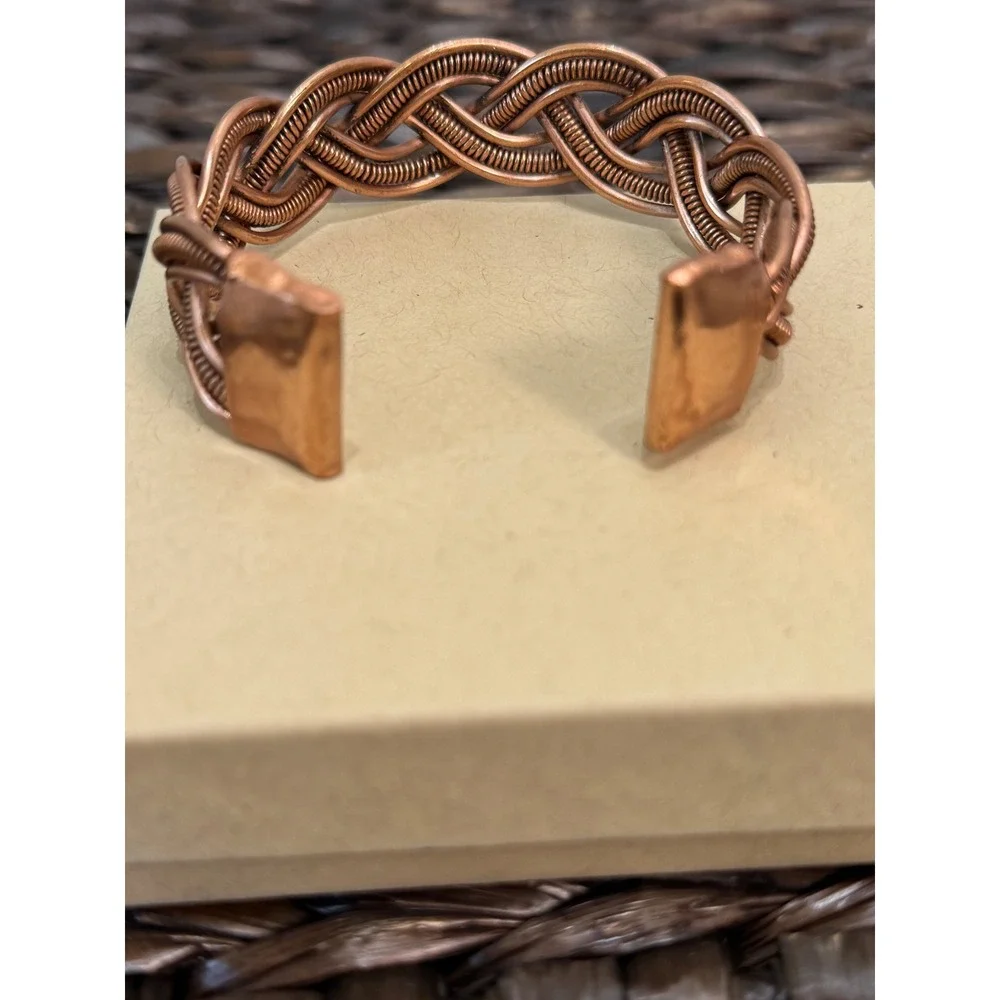 A Rare Bird‎ Handmade Copper Braided Woven Cuff Bracelet Adjustable Boho NWT